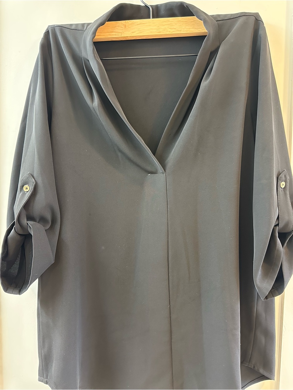 Calvin Klein Black V-Neck Roll-Tab Sleeve Tunic